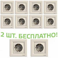 (АКЦИЯ!!! 8+2 шт.) Розетка із заземленням Schneider electric Asfora слонова кістка