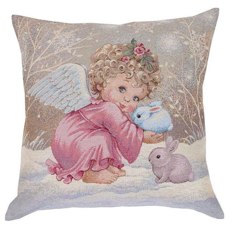 Новорічна наволочка гобеленова Ангелочок дівчинка 45*45 см, фото 1