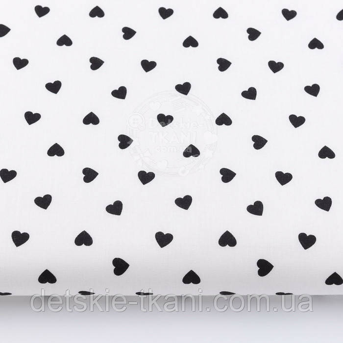 Бязь із чорними рідкими сердечками 10 мм на білому тлі (№2989), фото 1