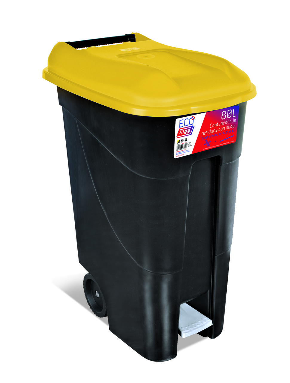 Бак для мусора 80 л Eco Tayg (Испания) 40*58*79 см на колесах,с педалью и ручкой, жёлтая крышка (433016) - фото 1 - id-p1250404976