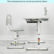 Регульована парта зі стільчиком BAMBI M 4428-11 сірий з ящиком і підставкою для книг, фото 2