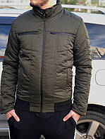 Демисезонная мужская куртка теплая, стильная короткая мужская куртка-бомбер, цвета хаки