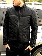 Курточка мужская осенняя повседневная теплая с нагрудными карманами черного цвета