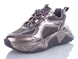 Модні кросівки Raffelli (X341-2) жіночі блискучі з сірим