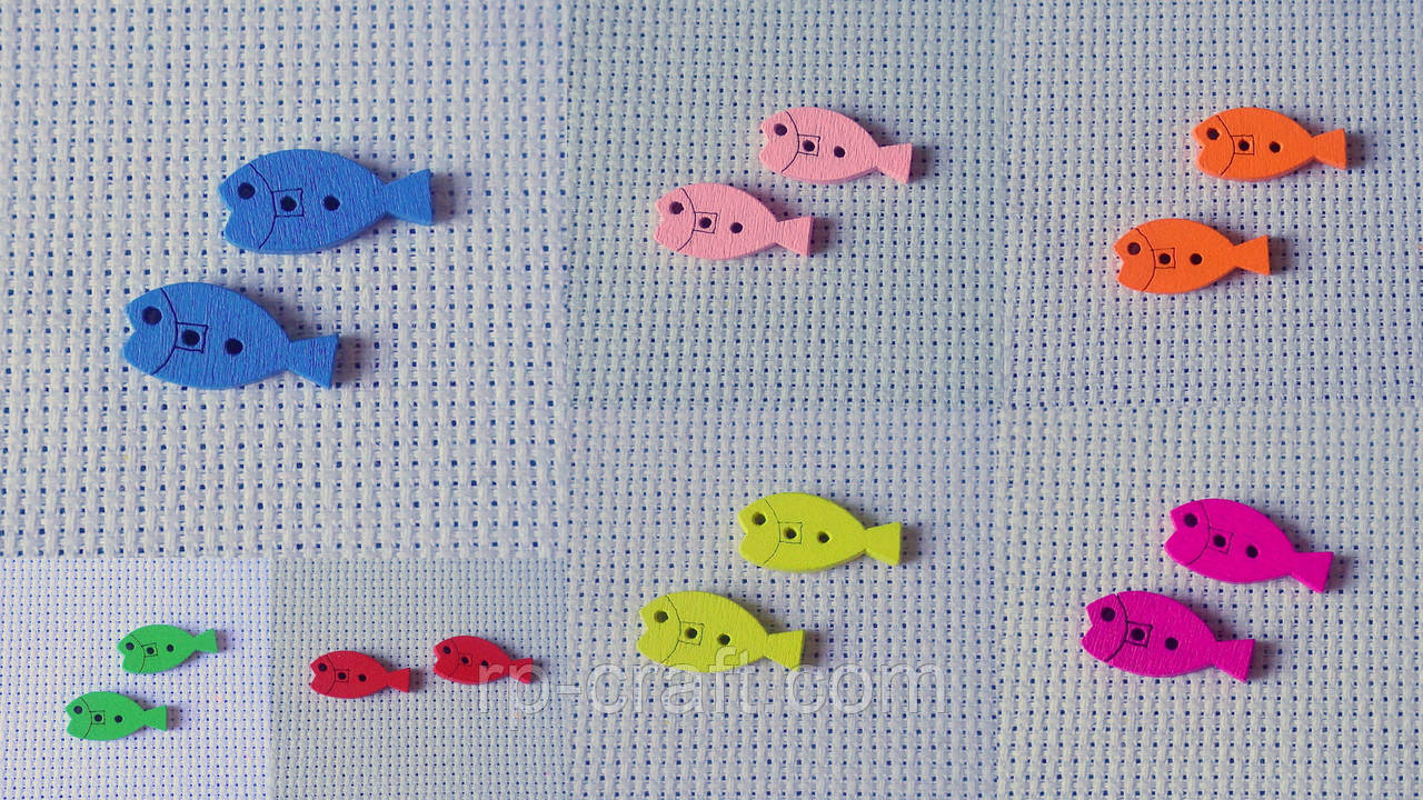 Гудзик дерев'яний, декоративний. Рибка, 10х21 мм, фото 1