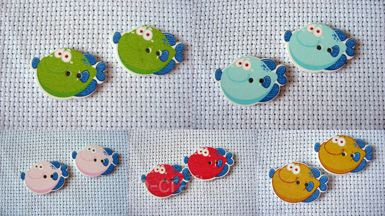 Гудзик дерев'яний, декоративний, рибка, 19х28 мм, фото 1