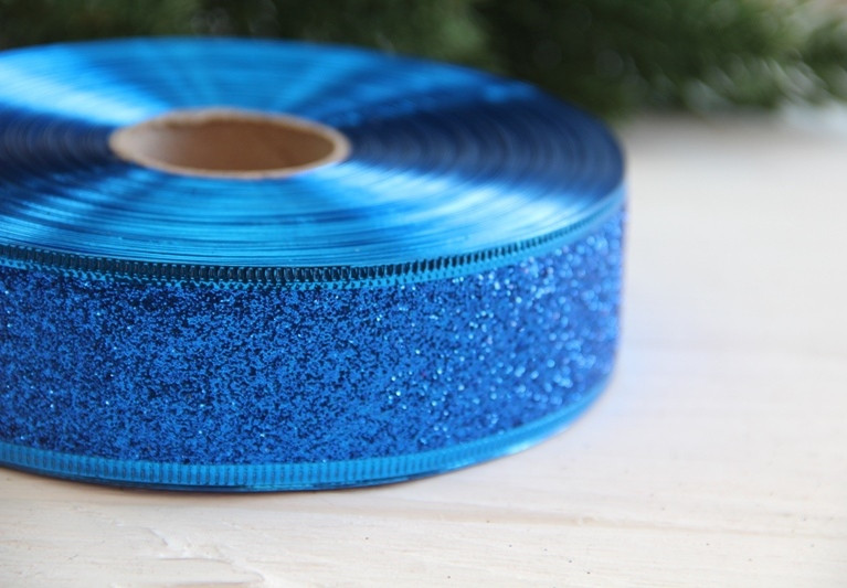 Стрічка блискуча новорічна 3,8" Метал ", синя 26 метрів