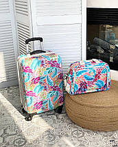 Великий пластиковий чемодан з малюнком на 4 колесах листя, фото 3