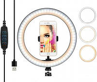 Кольцевая светодиодная LED Лампа 20 см селфи кольцо с зажимом для телефона с подсветкой 10 уровней яркости