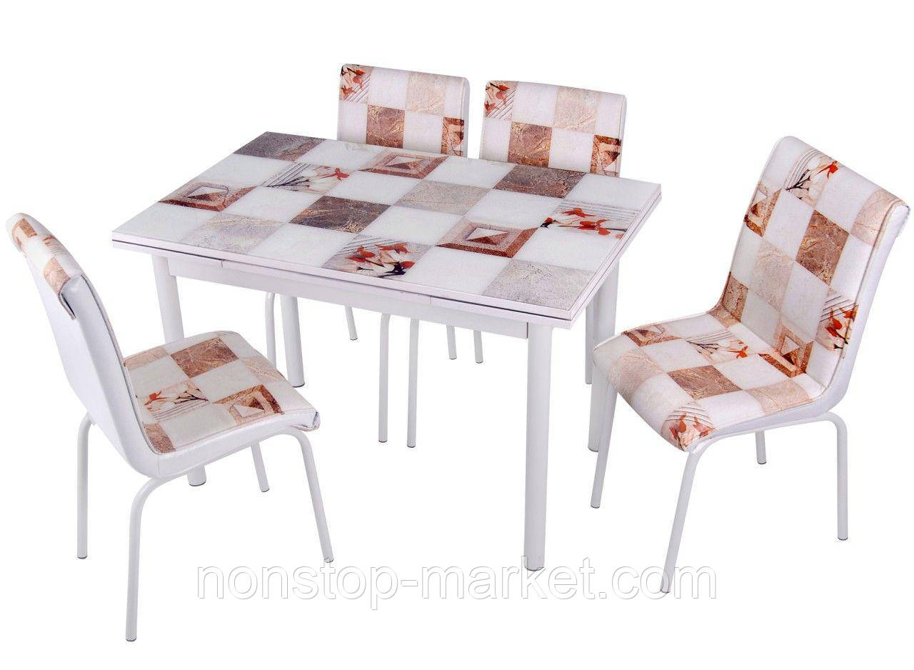 Розкладний стіл обідній кухонний комплект стіл і стільці 3D малюнок 3д "Коричневі квадрати" ДСП скло 70*110 Mobilgen 988