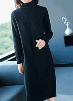 Сукня жіноча чорна трикотажна з високим коміром