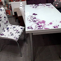Розкладний стіл обідній кухонний комплект стіл і стільці 3D малюнок 3д "Троянди бузкові" ДСП скло 70*110 Mobilgen 1017/191