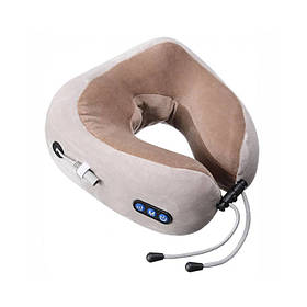 Масажна подушка для шиї U Shaped Massage Pillow Brown Масажер підкова ІК підігрів вібрація роликовий масаж