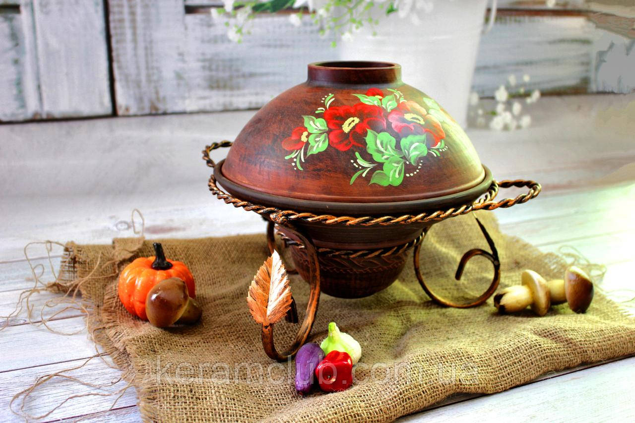 Садж для подавання шашлику із шашличницею d 28 см із червоної глини Мак