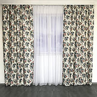 Шторы атласные с синими цветами в стиле прован ALBO 150×270 см, комплект 2 шт. (SH-631-1)