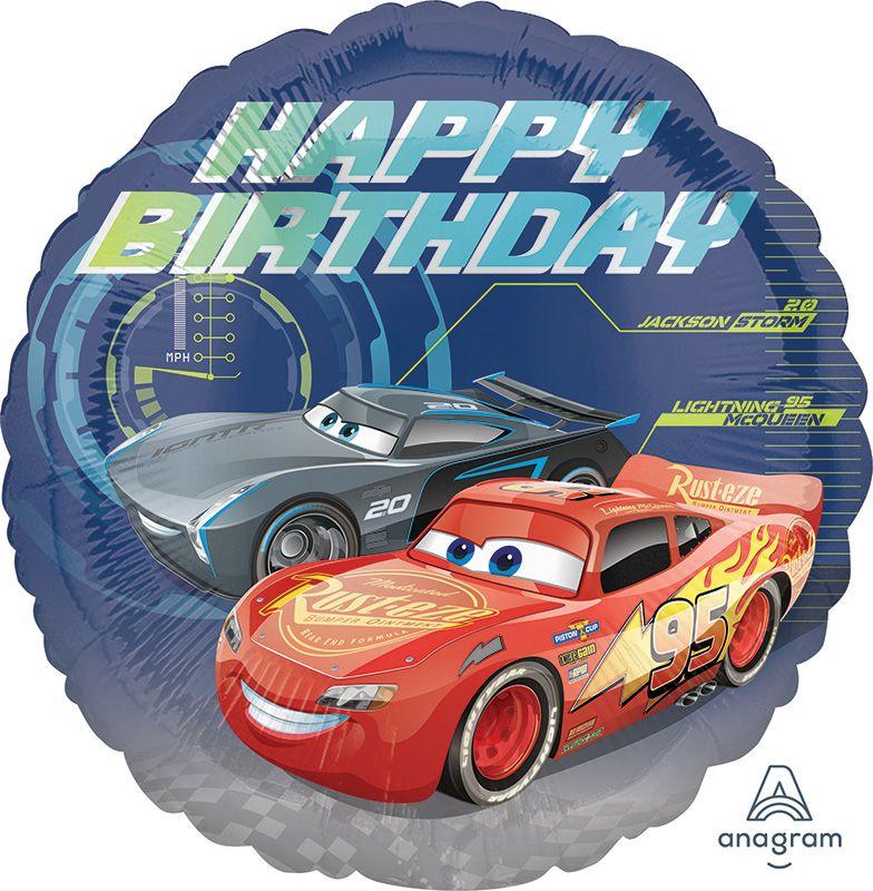 A 18" Cars 3 Birthday. Фольгована куля з блискавкою Макквіном і Джексоном Штормом. З Днем народження