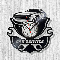 Часы для автолюбителей Часы машины Виниловые часы СТО дизайн Ремонт машын Черные часы настенные 30 см диаметр