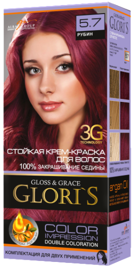 Крем-фарба для волосся Glori's 5.7 Рубін (2 застосування)