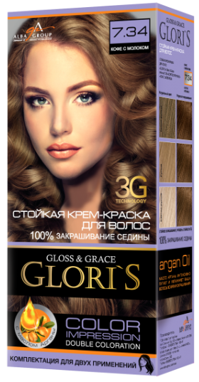 Крем-фарба для волосся Glori's 7.34 Кава з молоком (2 застосування)