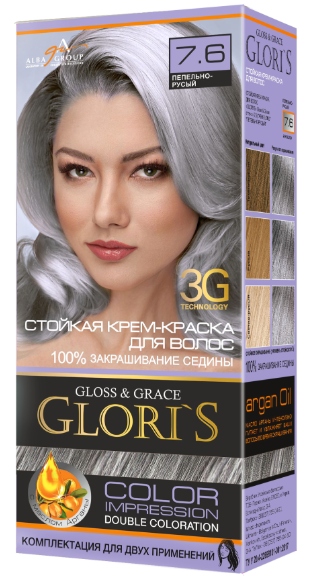 Крем-фарба для волосся Glori's 7.6 Попелясто-русявий (2 застосування)