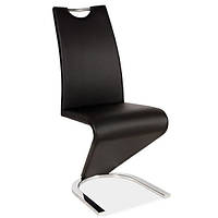 Черные стулья для кухни из кожзама Signal H-090 высокая спинка ножки хромированные в стиле хай тек