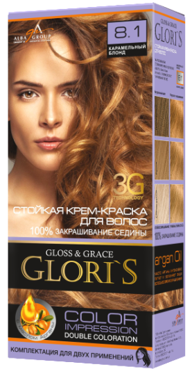 Крем-фарба для волосся Glori's 8.1 Карамельний блонд (2 застосування)