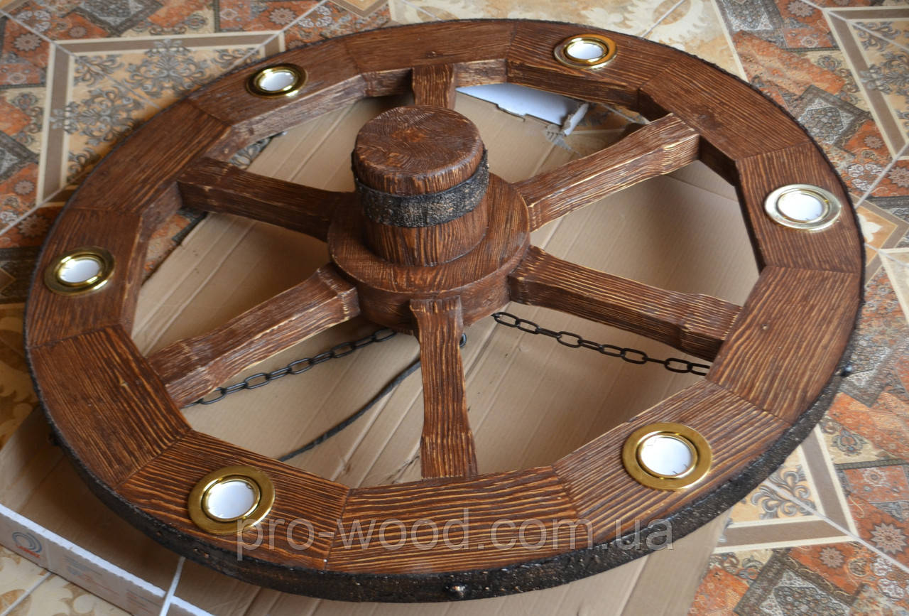 Люстра підвісна "Колесо" з натурального дерева, фото 1