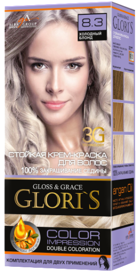 Крем-фарба для волосся Glori's 8.3 Холодний блонд (2 застосування)