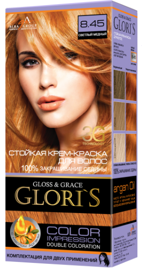 Крем-фарба для волосся Glori's 8.45 Світлий мідний (2 застосування)