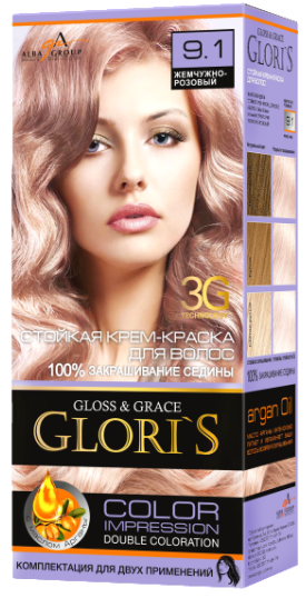 Крем-фарба для волосся Glori's 9.1 Перлинно-рожевий (2 застосування)