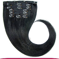 Натуральне Азіатське Волосся на Заколках 40 см 120 грам, Чорний №01