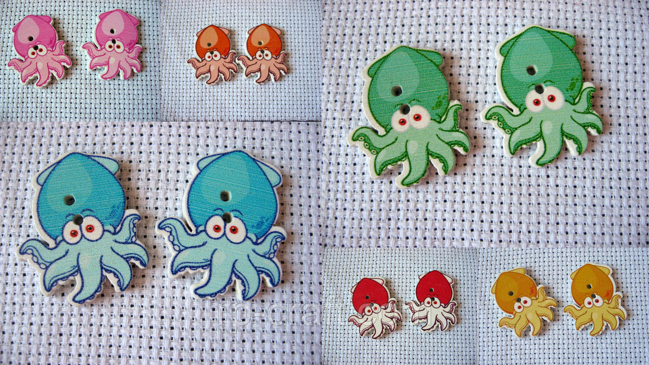 Гудзик дерев'яний, декоративний. Кальмар, 24х29 мм, фото 1