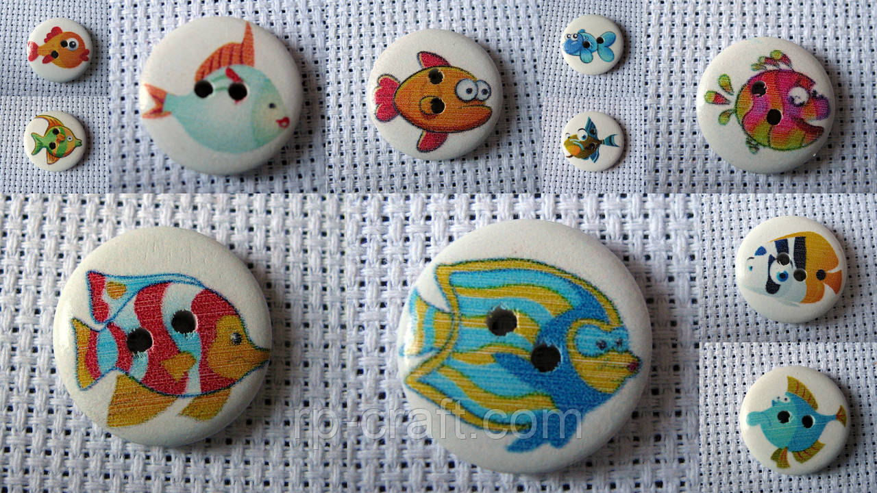 Гудзик дерев'яний, декоративний, рибка, 20 мм, фото 1