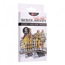 Набір маркерів для скетчів Santi sketch Urban Sketch, 6 шт/уп. код: 390548