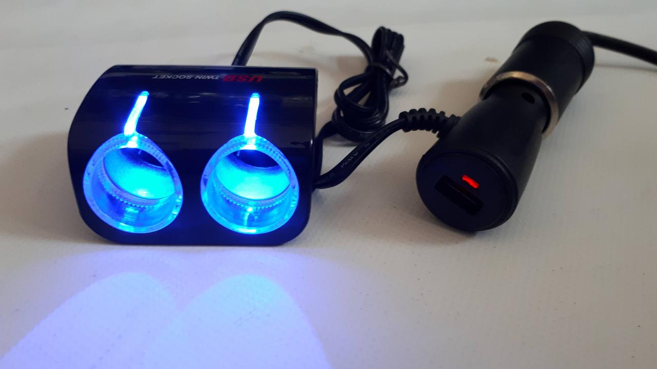 Двійник в 12V прикурювач виходу 2+ USB з проводом