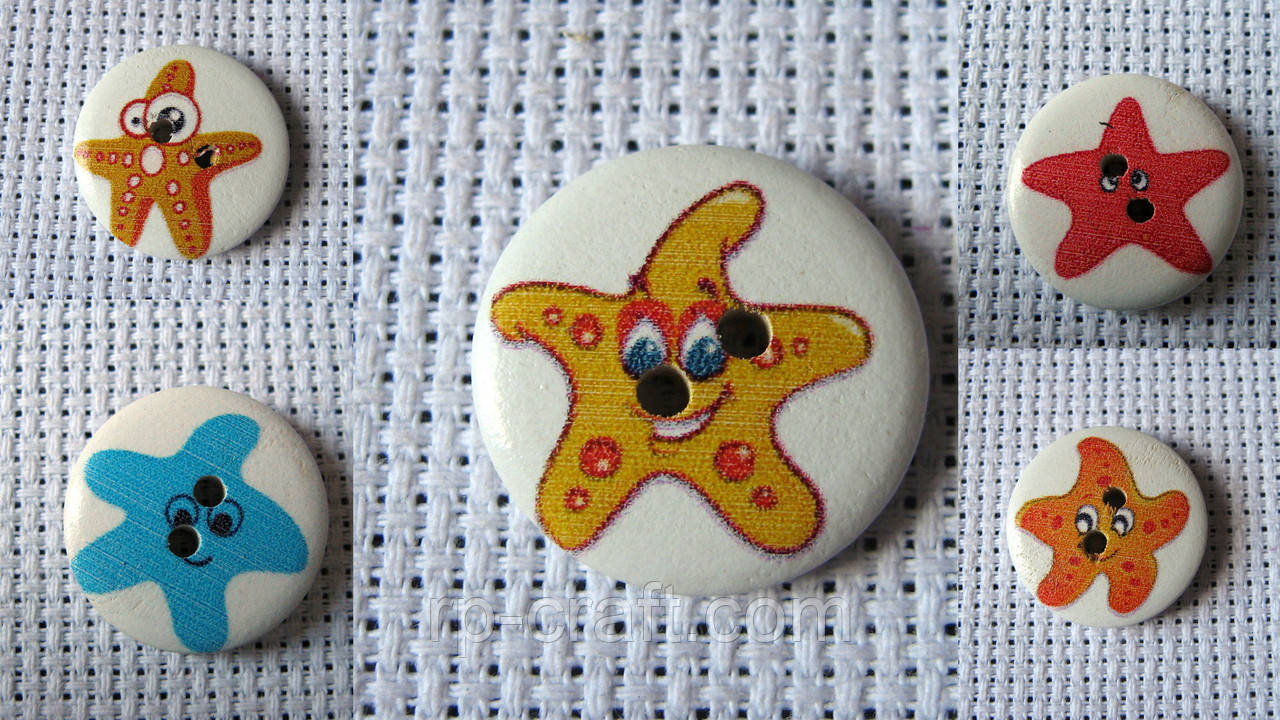 Гудзик дерев'яний, декоративний, морська зірка, 20 мм, фото 1