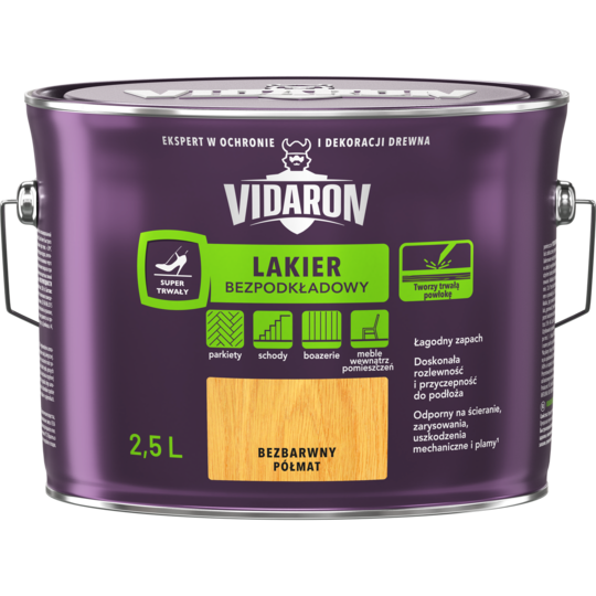 Лак для паркету б/грунтовки (півмат) 2.5л Vidaron Польща