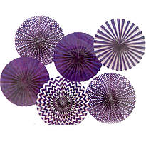 Набір фіолетових підвісних декоративних віял з паперу 6 шт .