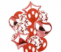 Набір фольгованих і латексних куль із конфеті червоний