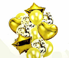 Фольговані та повітряні кулі з конфетті набір Золото металік 14 шт Китай