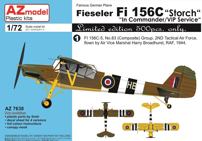 Пластикова модель 1/72 AZ model 7638 німецький літак Fieseler Fi 156C Storch “В командирскій та VIP версіі”