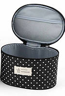 Косметичка каркасна жіноча текстильна чорна в горох, органайзер дорожній з ручкою на блискавці 20х15.5х12 см, кейс для косметики