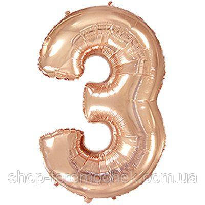 Цифра фольгована 3 рожеве золото 100 см Flexmetal Іспанія, фото 1