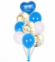 Повітряні сині кулі з конфетті, набір куль з фольгованим серцем