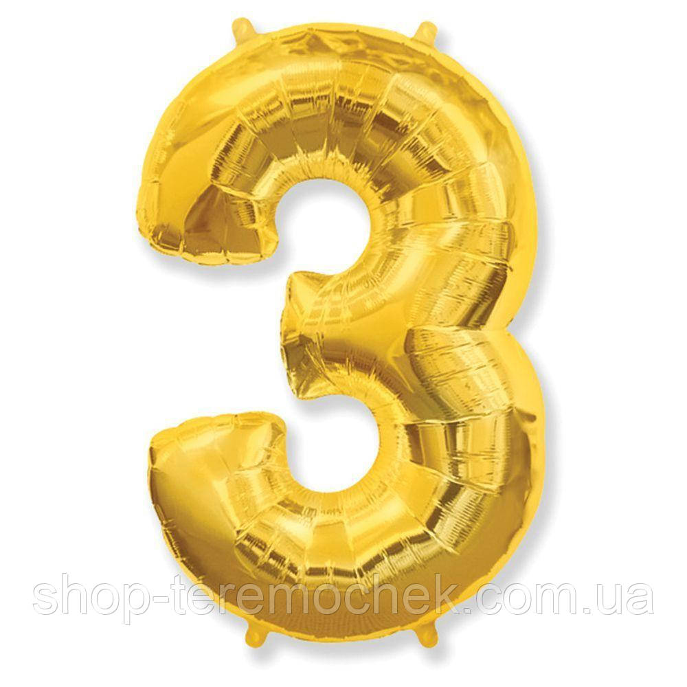 Фольгована цифра 3 золота 100 см Flexmetal Іспанія, фото 1