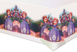 Скатертина святкова Принцеса Софія, дитяча одноразова скатертина з малюнком 110 см х 180 см