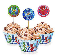 Топпери для капкейків на дитячий день народження Герої в масках 6 кошиків т 6 топперов, фото 1