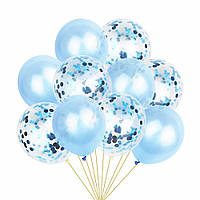 Набір з блакитних кульок металік з синім конфетті 10 шт.