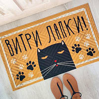 Придверний килимок для дому із принтом «Витри лапки з котиком» на гумовій основі 75х45х0,4 см (KOV_20S014)