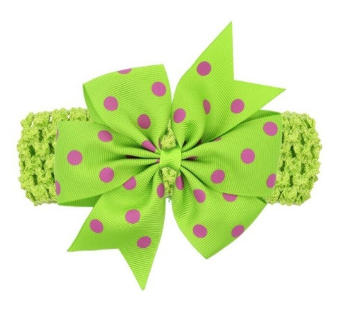 Дитяча салатова пов'язка з бантом в горох для дітей - розмір універсальний (на резинці), бант 11см, фото 1